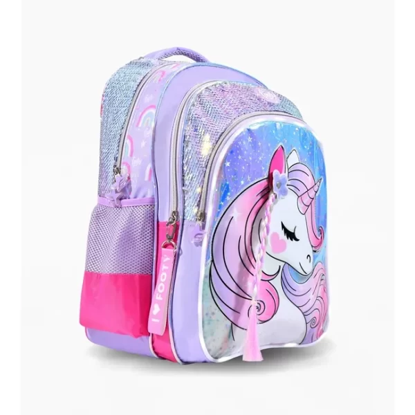 MOCHILA ESPALDA FOOTY ESCUELA UNICORNIO CON COLITA 45CM LUZ LED - Imagen 2