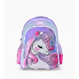 MOCHILA ESPALDA FOOTY ESCUELA UNICORNIO CON COLITA 45CM LUZ LED