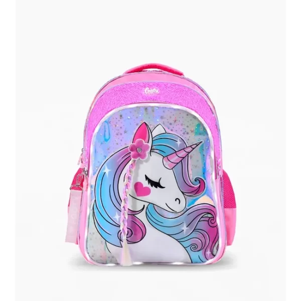 MOCHILA ESPALDA FOOTY ESCUELA UNICORNIO CON COLITA 45CM LUZ LED - Imagen 4