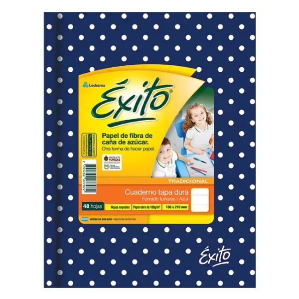CUADERNO TAPA DURA EXITO RAYADO AZUL LUNARES X 48 HOJAS