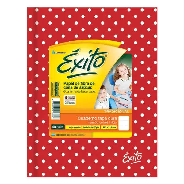 CUADERNO TAPA DURA EXITO RAYADO ROJO LUNARES X 48 HOJAS