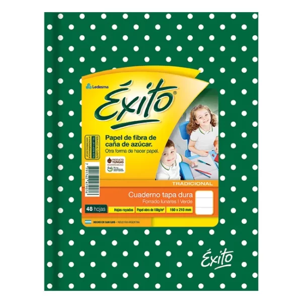 CUADERNO TAPA DURA EXITO E1 LUNARES VERDE RAYADO X48 HOJAS