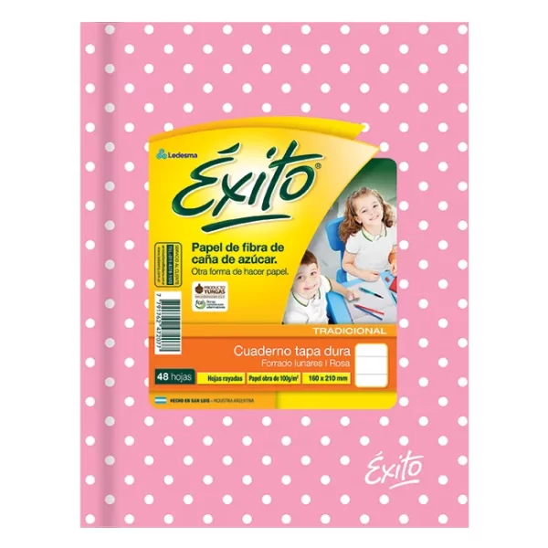 CUADERNO TAPA DURA EXITO E1 LUNARES ROSA RAYADO X48 HOJAS
