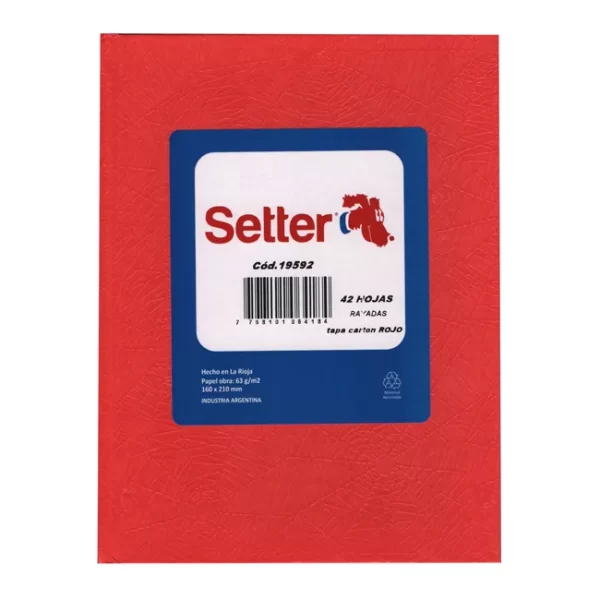 CUADERNO TAPA DURA SETTER E1 ROJO RAYADO X42 HOJAS