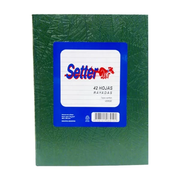 CUADERNO TAPA DURA SETTER E1 VERDE RAYADO X42 HOJAS