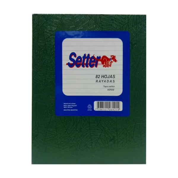 CUADERNO SETTER TAPA DURA VERDE RAYADO X 82 HOJAS