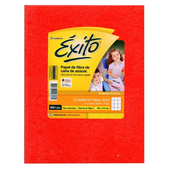 CUADERNO TAPA DURA EXITO E1 ROJO CUADRICULADO X 100 HOJAS
