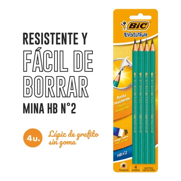 LAPIZ ESCOLAR GRAFITO BIC EVOLUTION HB X4 - Imagen 2