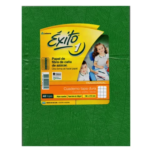 CUADERNO TAPA DURA EXITO E1 CUADRICULADO VERDE X 48 HOJAS