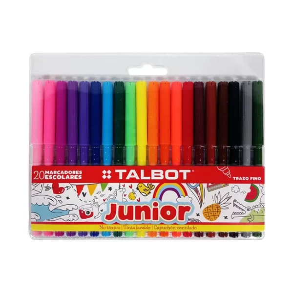 MARCADOR FIBRAS ESCOLAR TALBOT JUNIOR AL AGUA ESTUCHE X20U.