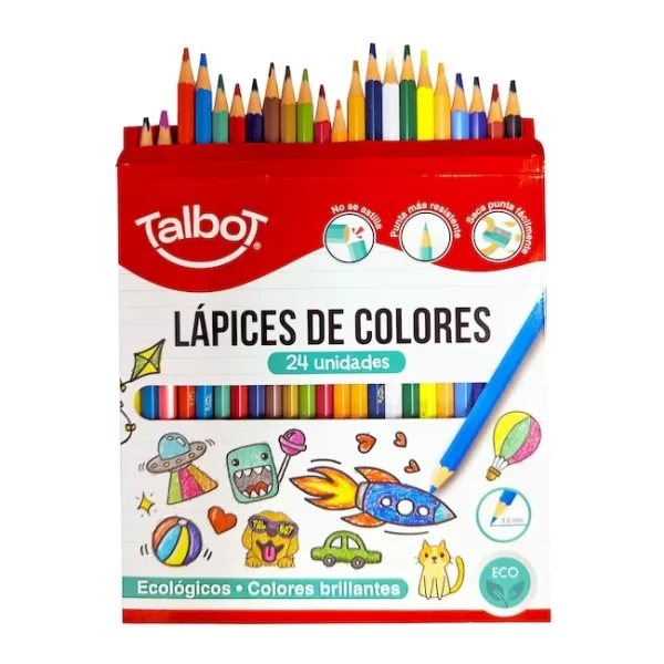 LAPICES COLORES ESCOLAR TALBOT ECO X24 LARGOS - Imagen 2