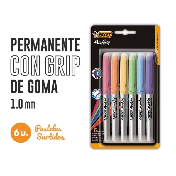 MARCADOR BIC INTENSITY PERM FINO C/GRIP PASTEL BL X6U. - Imagen 2