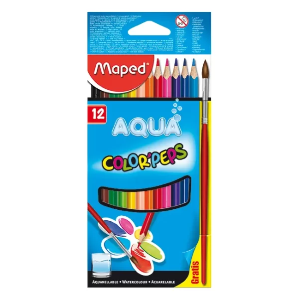LAPICES MAPED COLOR AQUA ESCOLAR X12 LARGOS + PINCEL DE REGALO