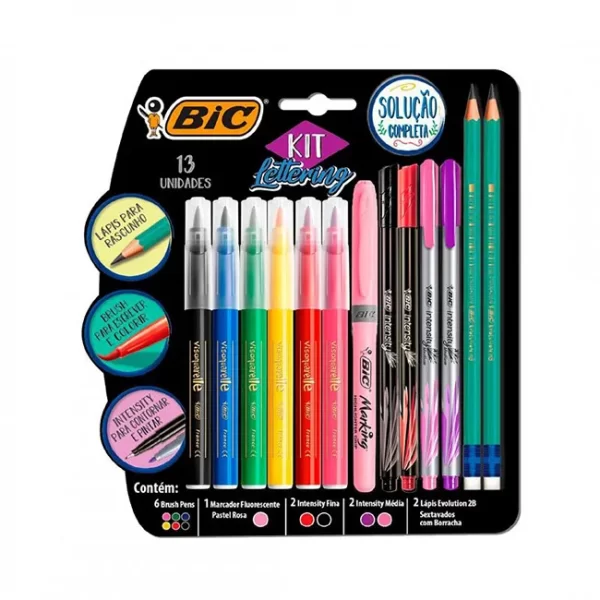KIT ESCOLAR MARCADOR FIBRA LAPIZ BIC INTENSITY LETTERING SURT X13U.