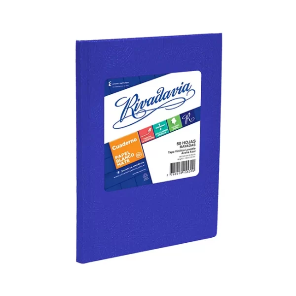 CUADERNO TAPA DURA RIVADAVIA AZUL RAYADO X 50 HOJAS