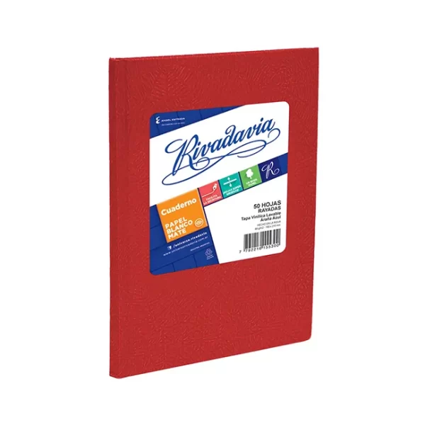 CUADERNO TAPA DURA RIVADAVIA ROJO RAYADO X 50 HOJAS