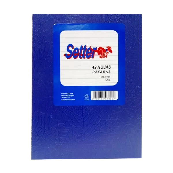 CUADERNO SETTER TAPA DURA RAYADO AZUL X 42 HOJAS