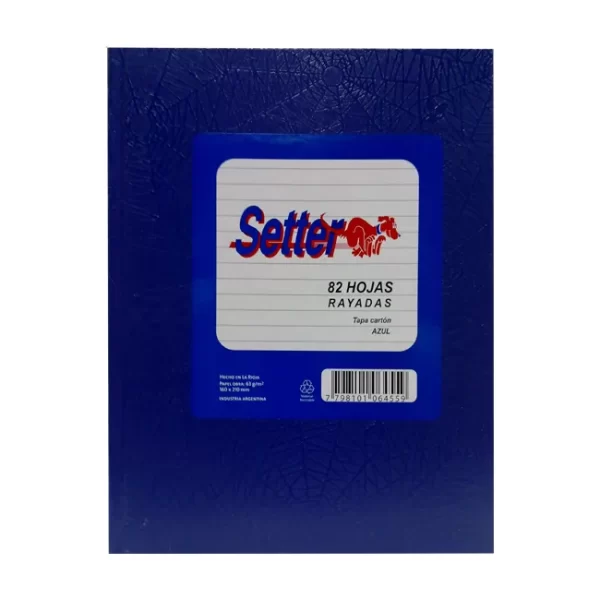 CUADERNO SETTER TAPA DURA RAYADO AZUL X 82 HOJAS