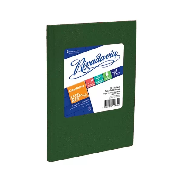 CUADERNO TAPA DURA RIVADAVIA CUADRICULADO VERDE X50 HOJAS